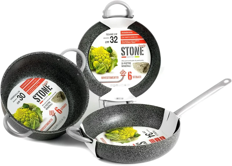 Home Family Stone Antihaft-Bratpfanne mit Griff, Stein, Schwarz/Grau, 38 cm