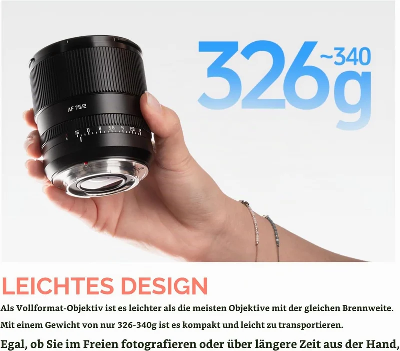 TTArtisan AF 75mm F2-Objektiv Vollformat-Porträtobjektiv, grosse Blende, leichtes STM AF-Autofokusob