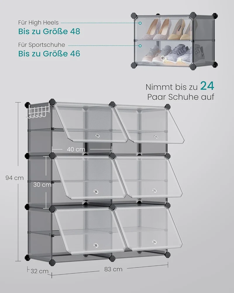 SONGMICS Schuhregal, Schuhschrank, für Garderobe und Eingangsbereich, anpassbar, 10 Fächer, für bis