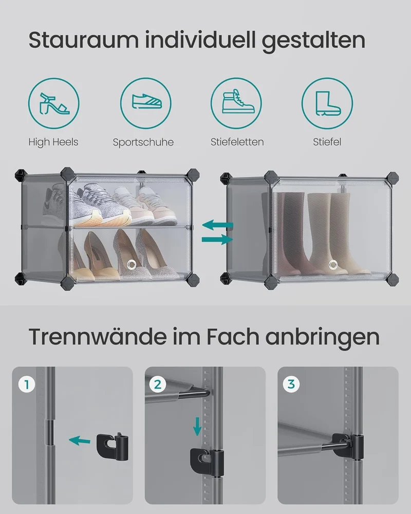 SONGMICS Schuhregal, Schuhschrank, für Garderobe und Eingangsbereich, anpassbar, 10 Fächer, für bis