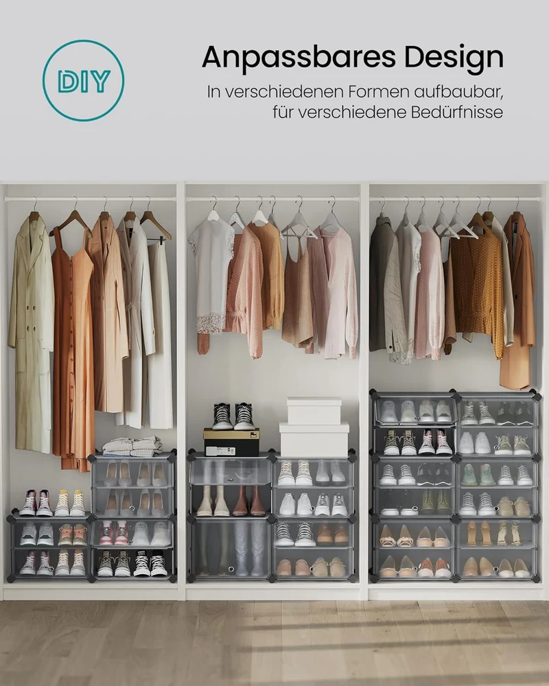SONGMICS Schuhregal, Schuhschrank, für Garderobe und Eingangsbereich, anpassbar, 10 Fächer, für bis