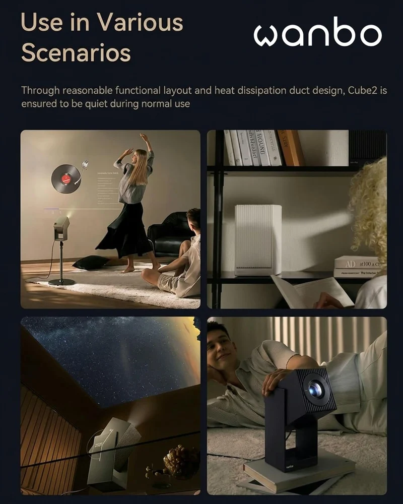 Wanbo Cube 2 Pro Smart Projektor mit Android TV & ToF Autofokus - Kompakter tragbarer Mini-Projektor