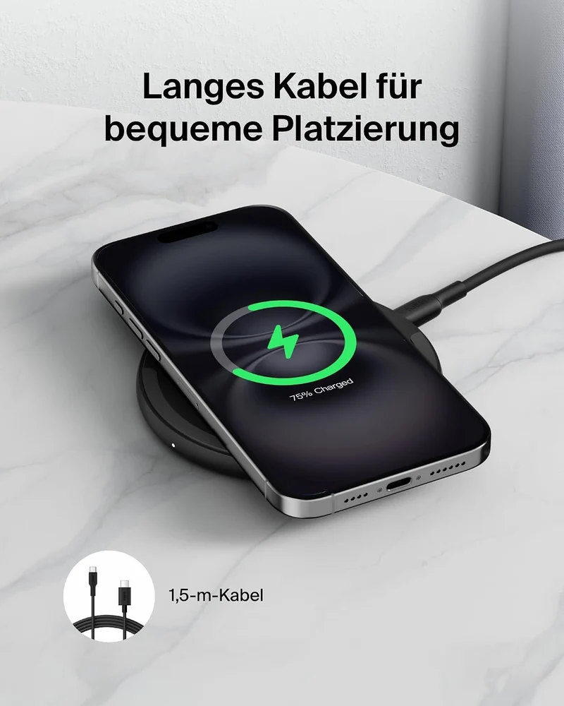 Belkin Kabelloses Ladepad (15 W) – Qi Ladegerät, Qi Ladestation für Apple iPhone 16, iPhone 15/14/13