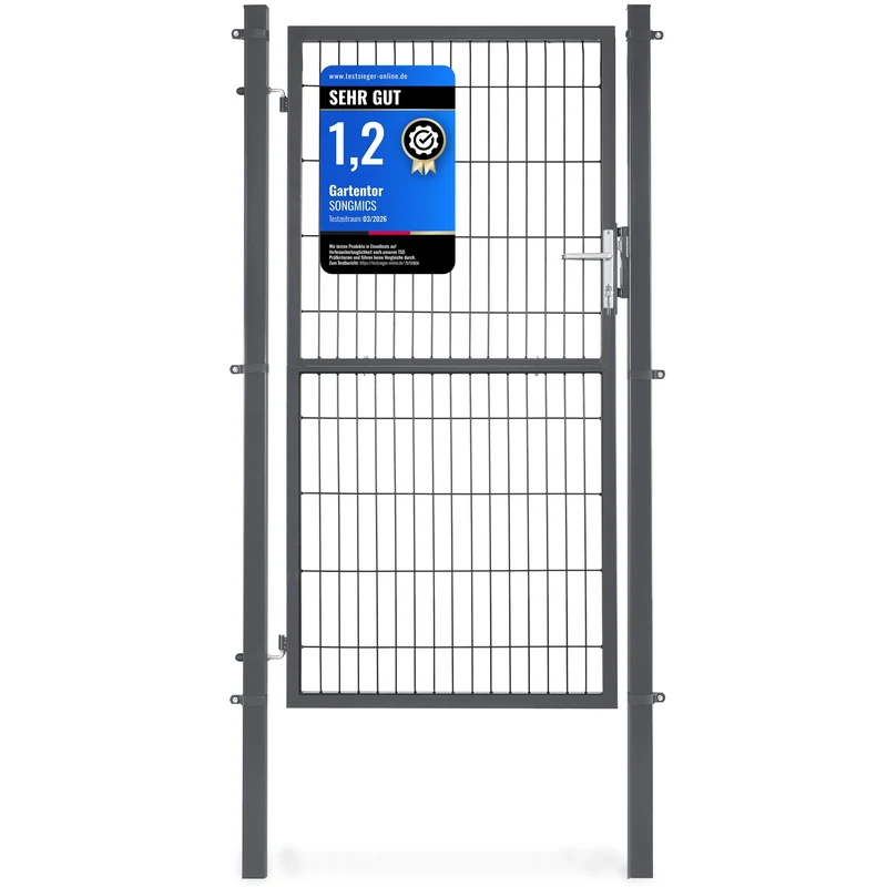 SONGMICS Gartentor, verzinkter Stahl, abschliessbar, 106 x 180 cm (B x H) 180 x 106 cm Grau, 180 x 1