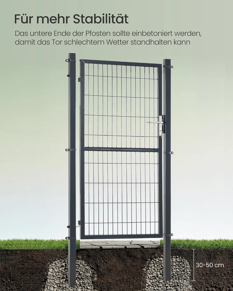 SONGMICS Gartentor, verzinkter Stahl, abschliessbar, 106 x 180 cm (B x H) 180 x 106 cm Grau, 180 x 1