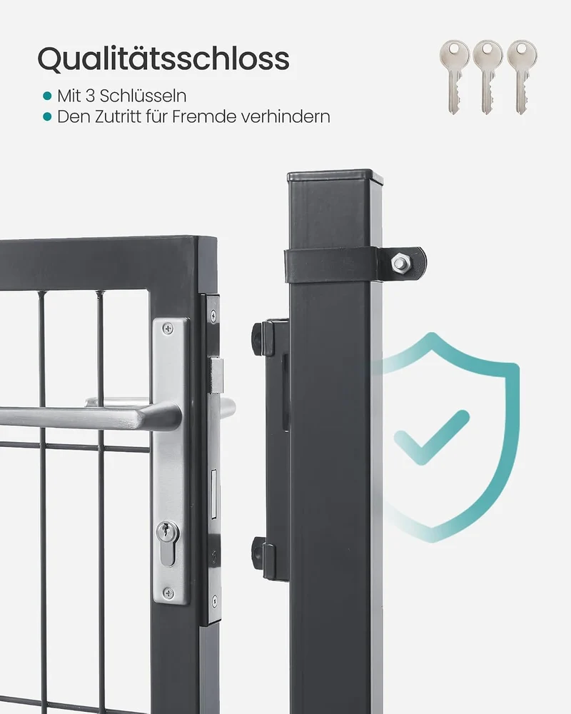 SONGMICS Gartentor, verzinkter Stahl, abschliessbar, 106 x 180 cm (B x H) 180 x 106 cm Grau, 180 x 1