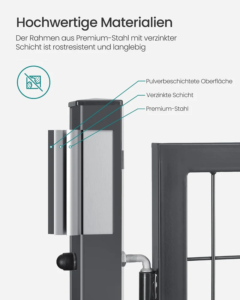 SONGMICS Gartentor, verzinkter Stahl, abschliessbar, 106 x 180 cm (B x H) 180 x 106 cm Grau, 180 x 1