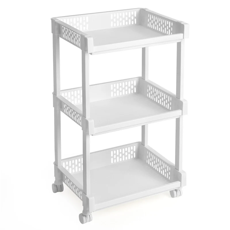 SONGMICS Rollwagen, Allzweckwagen mit Rollen, 3 Etagen, 61 cm hoch Weiss, Weiss