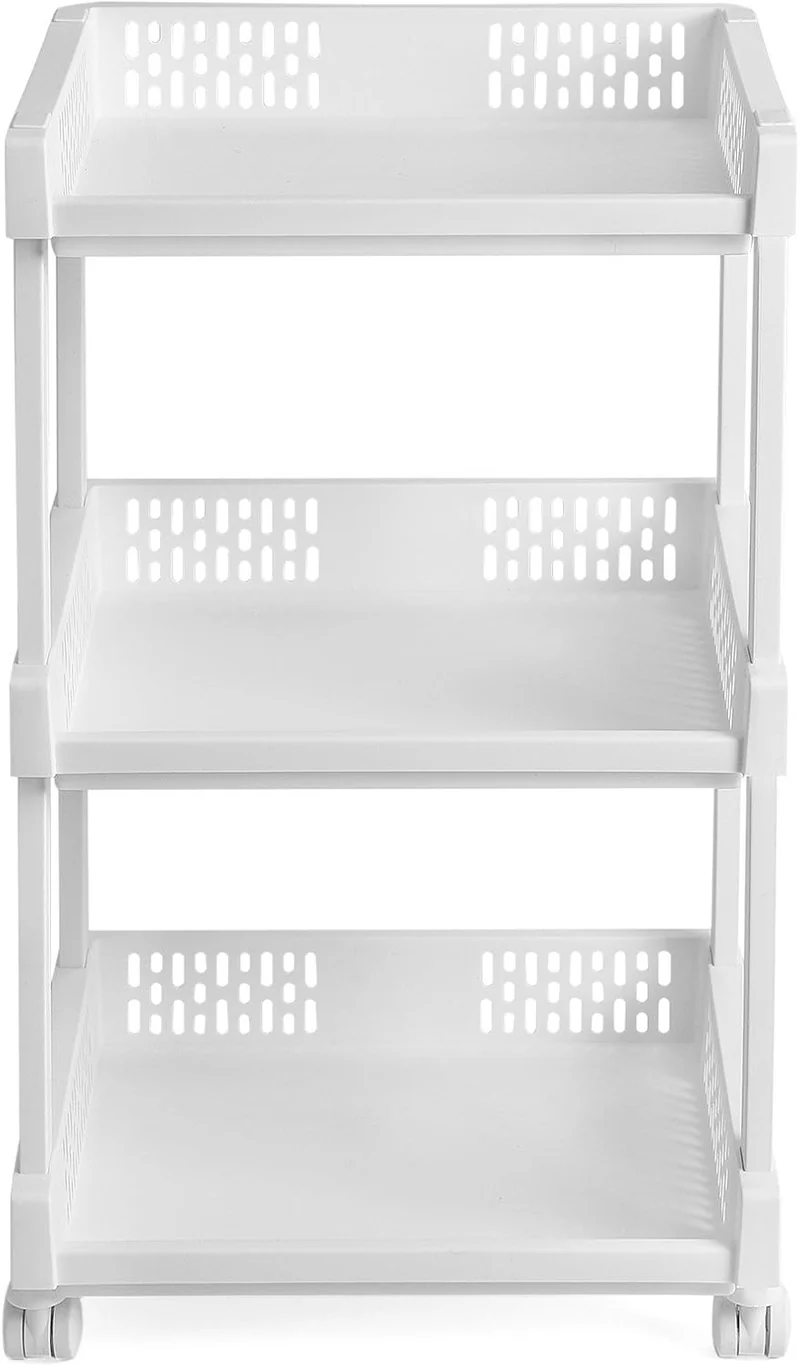 SONGMICS Rollwagen, Allzweckwagen mit Rollen, 3 Etagen, 61 cm hoch Weiss, Weiss