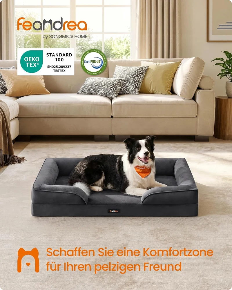 Feandrea Orthopädisches Hundebett, Hundekissen, 104 x 69 x 17 cm XL (104 x 69 x 17 cm) schiefergrau,
