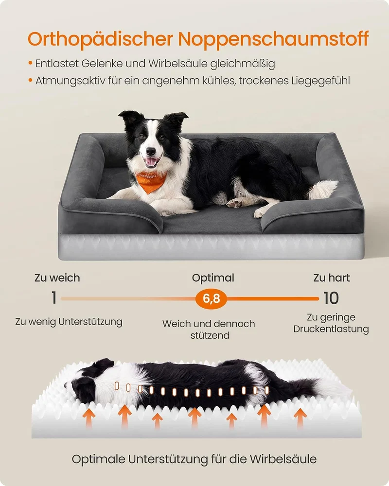 Feandrea Orthopädisches Hundebett, Hundekissen, 104 x 69 x 17 cm XL (104 x 69 x 17 cm) schiefergrau,