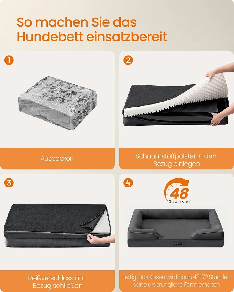 Feandrea Orthopädisches Hundebett, Hundekissen, 104 x 69 x 17 cm XL (104 x 69 x 17 cm) schiefergrau,