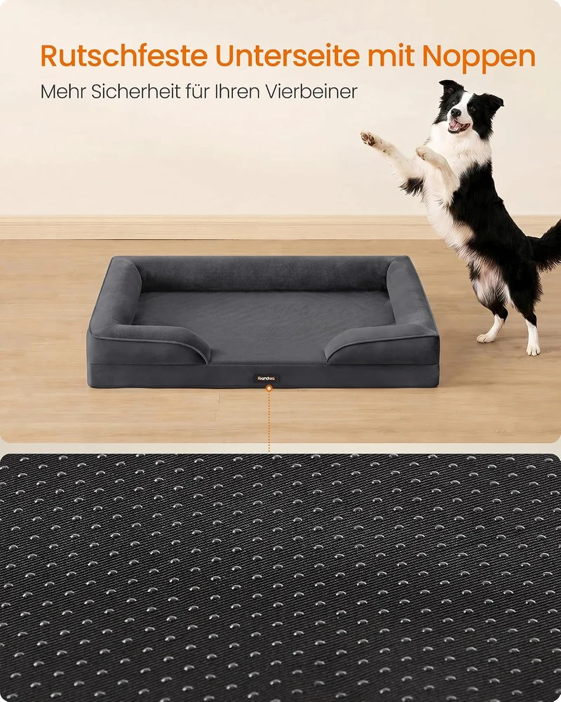 Feandrea Orthopädisches Hundebett, Hundekissen, 104 x 69 x 17 cm XL (104 x 69 x 17 cm) schiefergrau,