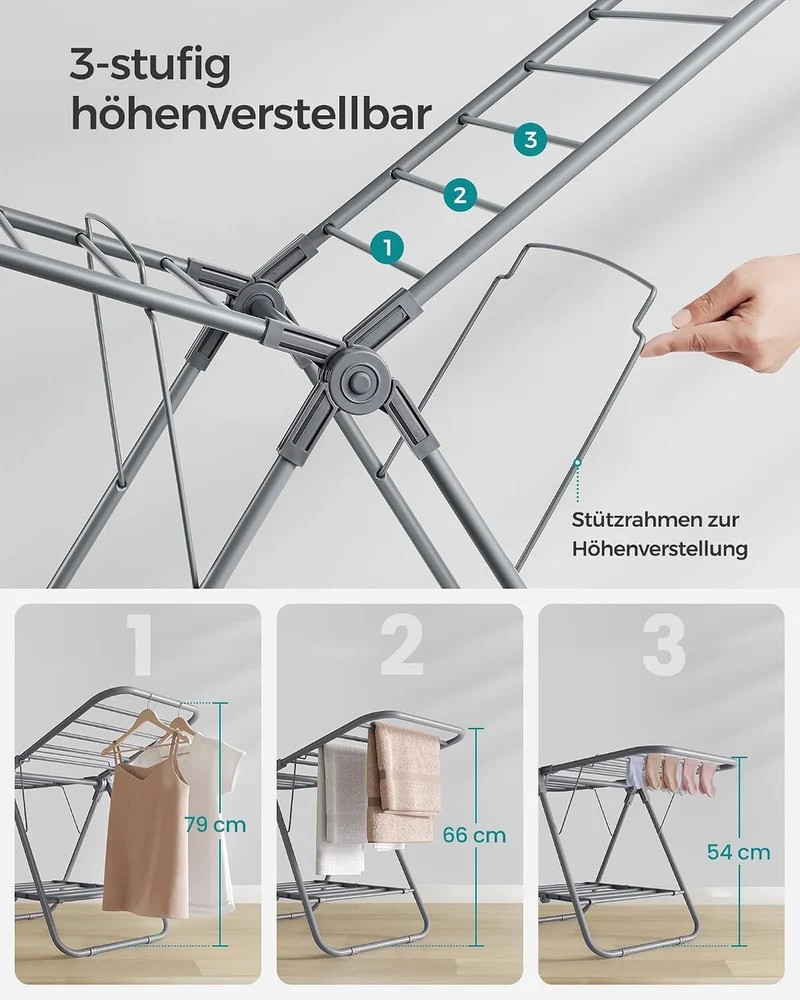 SONGMICS Wäscheständer klein, Faltbare Standtrockner mit 2 Flügeln Taubengrau, Taubengrau