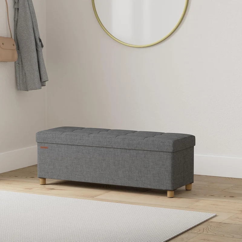 SONGMICS Sitzhocker mit Stauraum, 38 x 110 x 40 cm, bis 300 kg belastbar Schiefergrau 38T x 110B x 4