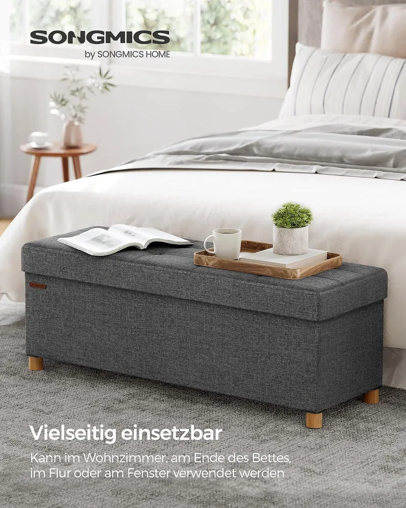 SONGMICS Sitzhocker mit Stauraum, 38 x 110 x 40 cm, bis 300 kg belastbar Schiefergrau 38T x 110B x 4