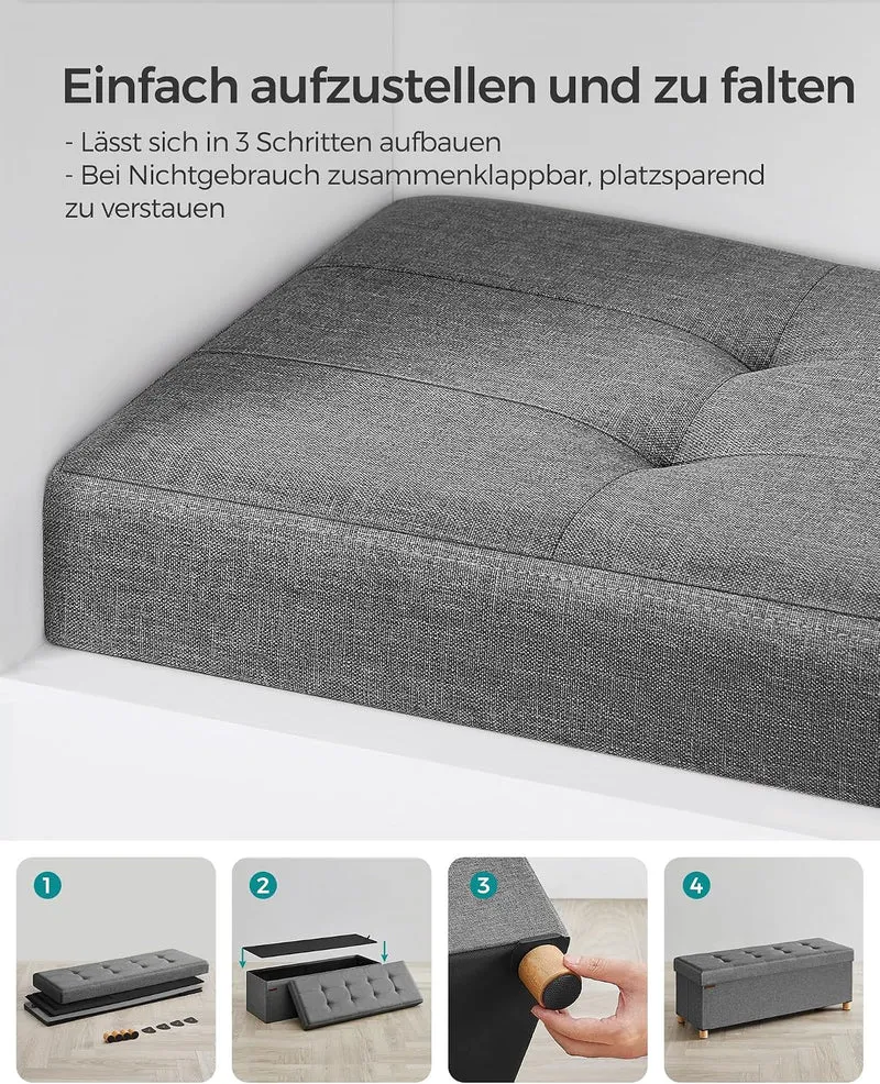 SONGMICS Sitzhocker mit Stauraum, 38 x 110 x 40 cm, bis 300 kg belastbar Schiefergrau 38T x 110B x 4