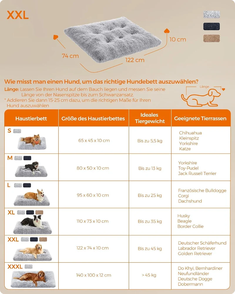 Feandrea Hundebett, Hundekissen, Langer Plüsch, 122 x 74 cm, waschbar L 122 x B 74 x H 10 cm Ombré-G