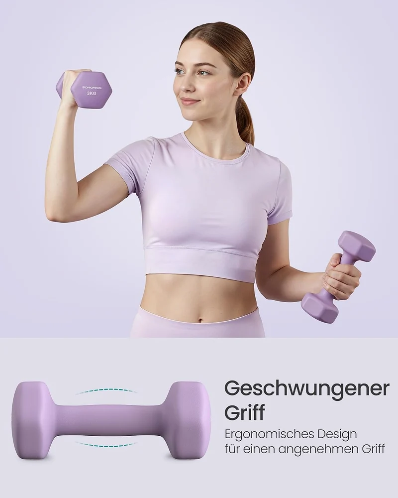 SONGMICS Kurzhantel Set, Hexagon, mit Hantelständer, 2 x 1 kg, 2 x 3 kg, 2 x 5 kg, mattes Finish, Ne