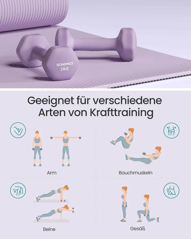 SONGMICS Kurzhantel Set, Hexagon, mit Hantelständer, 2 x 1 kg, 2 x 3 kg, 2 x 5 kg, mattes Finish, Ne