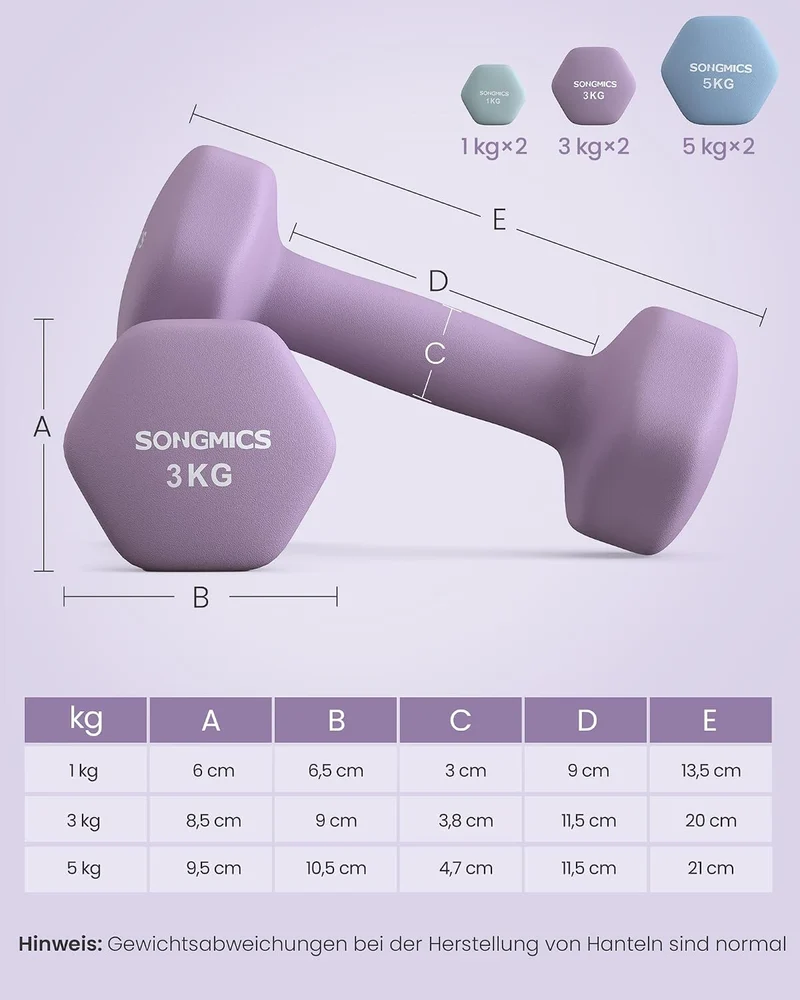 SONGMICS Kurzhantel Set, Hexagon, mit Hantelständer, 2 x 1 kg, 2 x 3 kg, 2 x 5 kg, mattes Finish, Ne