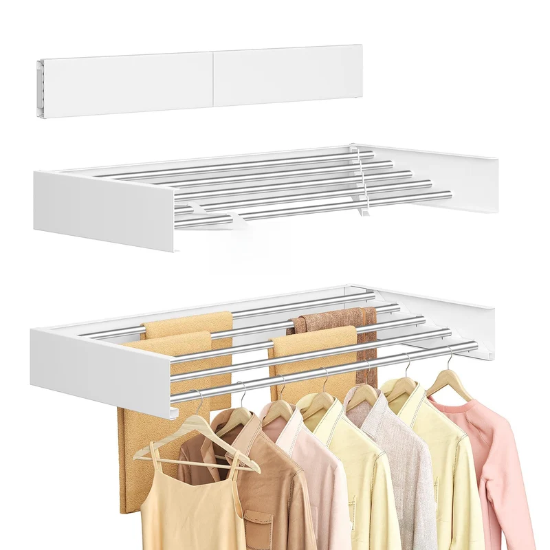 SONGMICS Wäscheständer Wandmontage, klappbar, 6 Stangen, 80 cm 80L cm, 80L cm