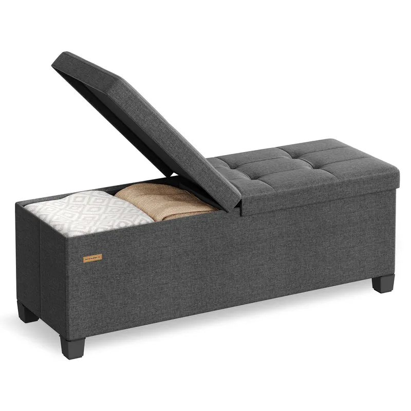 SONGMICS Sitzbank mit Stauraum, faltbar, Klappdeckel, 110 cm Grauer Schiefer 110L cm Mit Füssen, Gra