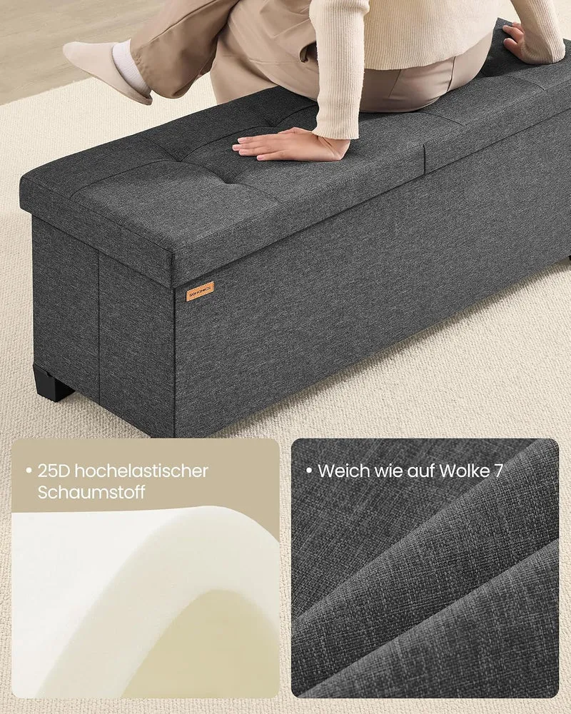 SONGMICS Sitzbank mit Stauraum, faltbar, Klappdeckel, 110 cm Grauer Schiefer 110L cm Mit Füssen, Gra