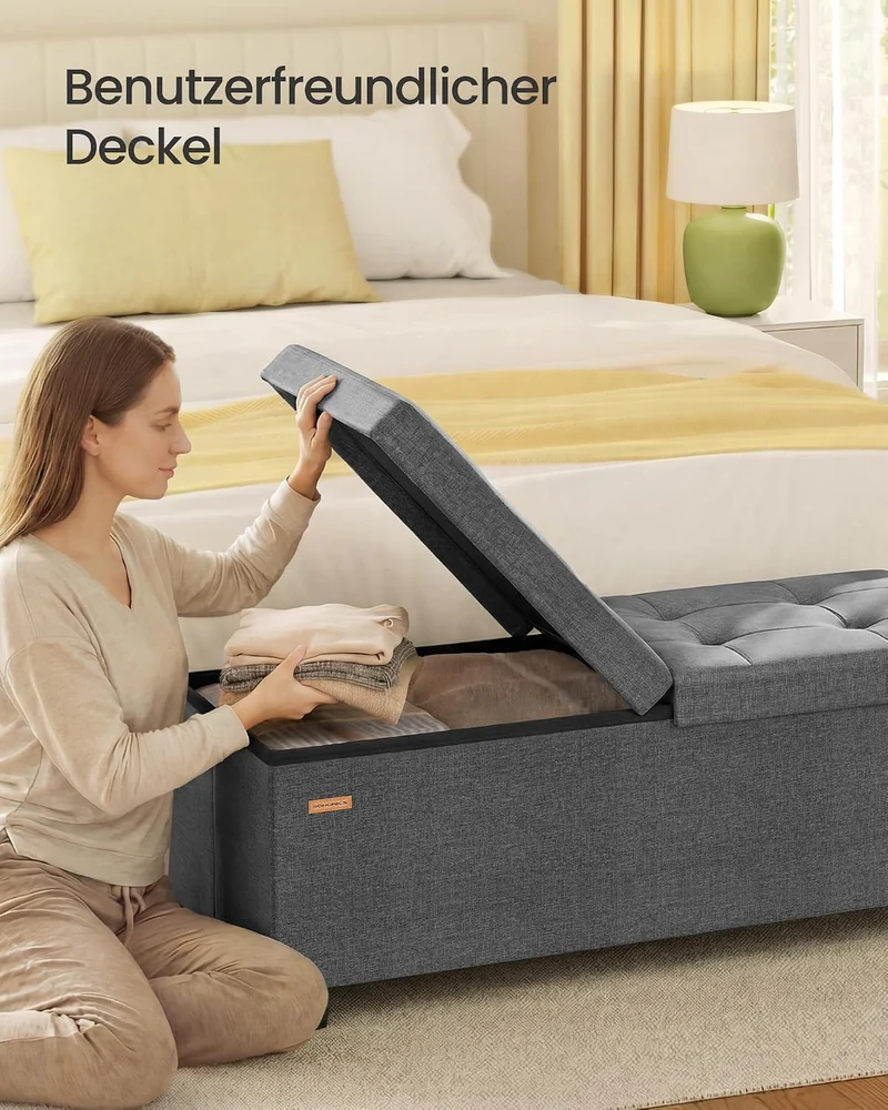 SONGMICS Sitzbank mit Stauraum, faltbar, Klappdeckel, 110 cm Grauer Schiefer 110L cm Mit Füssen, Gra
