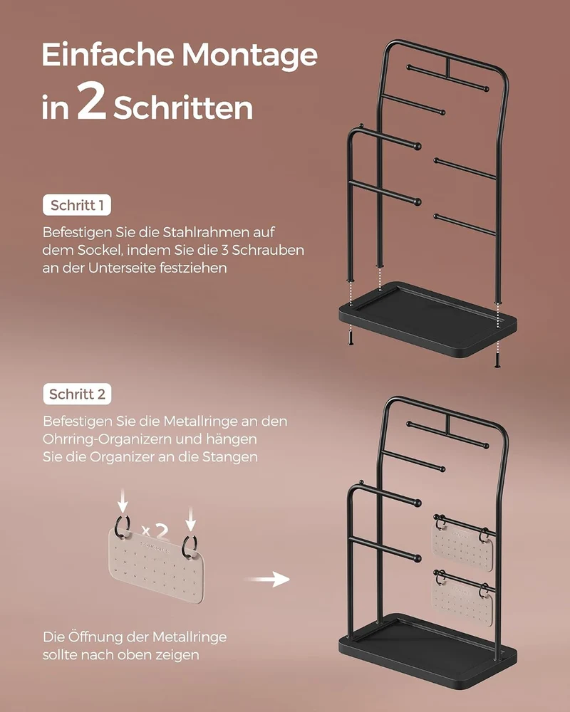 SONGMICS Schmuckständer aus Metall, 2 Ohrring-Organizer, 6 Hängestangen Tintenschwarz, Tintenschwarz