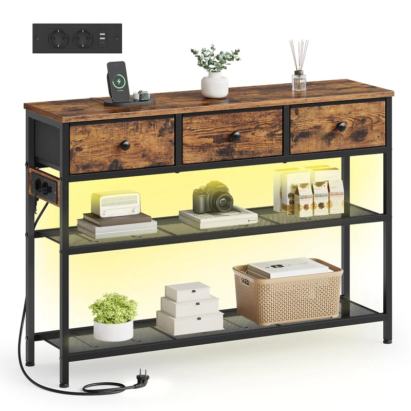 SONGMICS BELLAH Kollektion - Konsolentisch mit Steckdose, Sofatisch schmal, Flurtisch mit LED-Beleuc