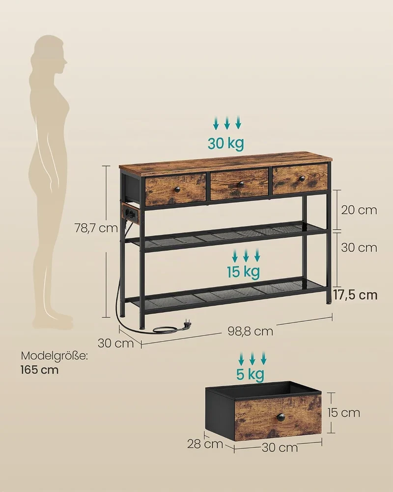 SONGMICS BELLAH Kollektion - Konsolentisch mit Steckdose, Sofatisch schmal, Flurtisch mit LED-Beleuc