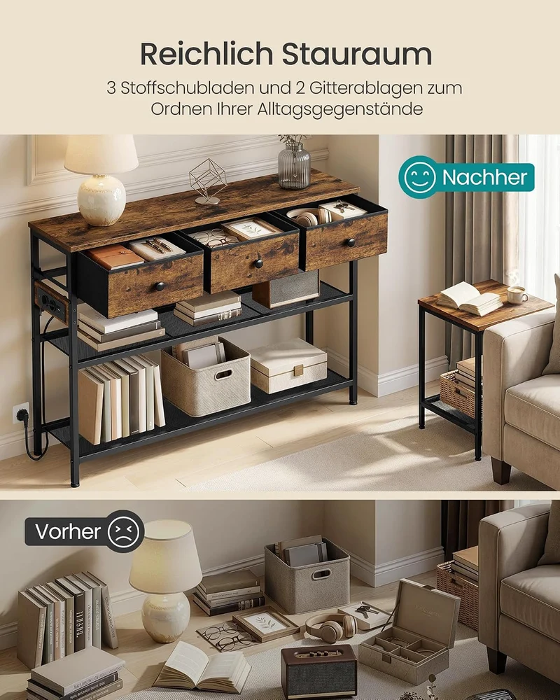 SONGMICS BELLAH Kollektion - Konsolentisch mit Steckdose, Sofatisch schmal, Flurtisch mit LED-Beleuc