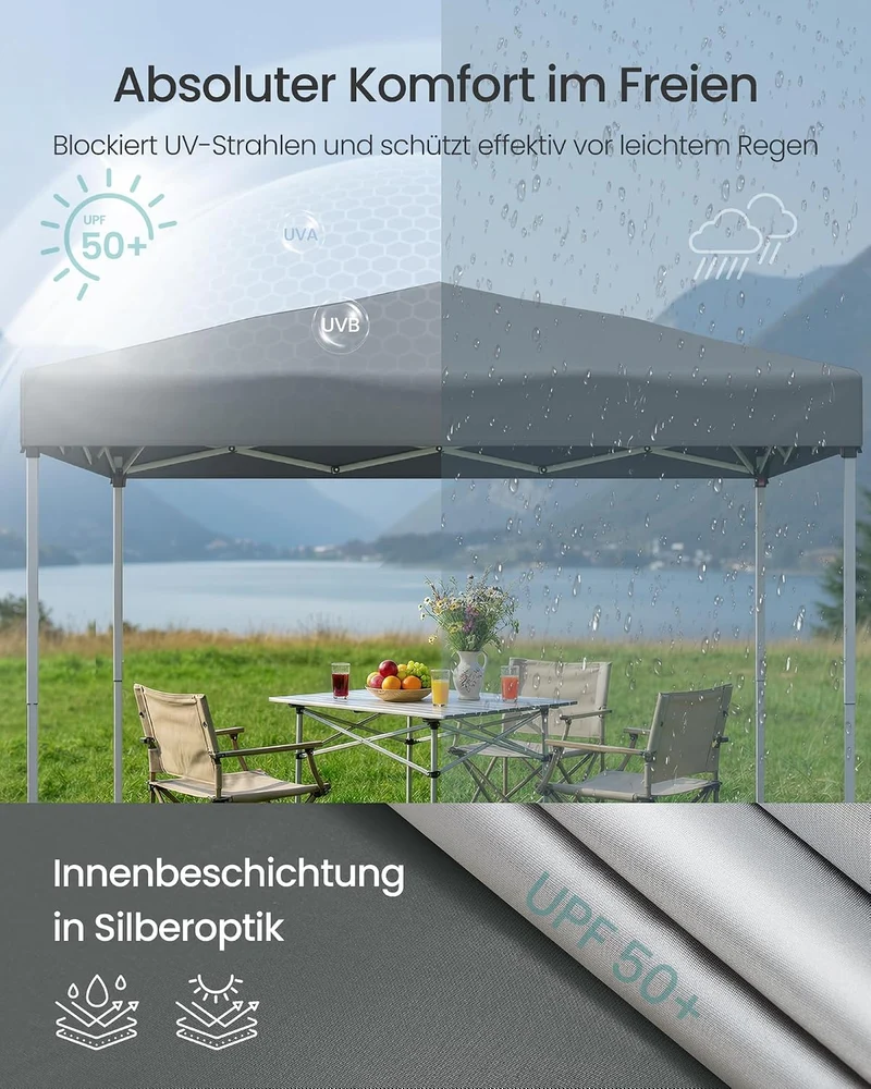 SONGMICS Pavillon 3 x 3 m, Faltpavillon, Partyzelt, tragbar dunkelgrau 3 x 3 m ohne Seitenteile, dun