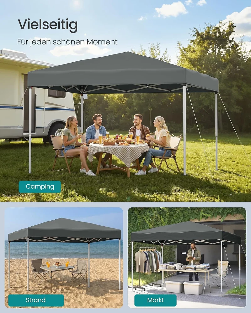 SONGMICS Pavillon 3 x 3 m, Faltpavillon, Partyzelt, tragbar dunkelgrau 3 x 3 m ohne Seitenteile, dun