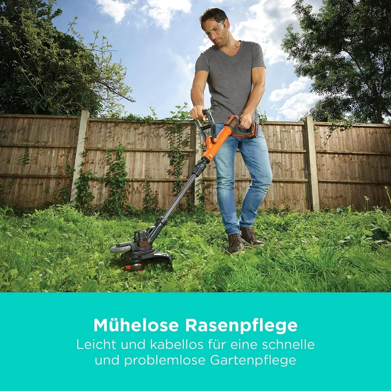 Black+Decker Akku-Rasentrimmer (18V 2,0Ah, 28 cm Schnittbreite, automatische Fadenverlängerung (AFS)