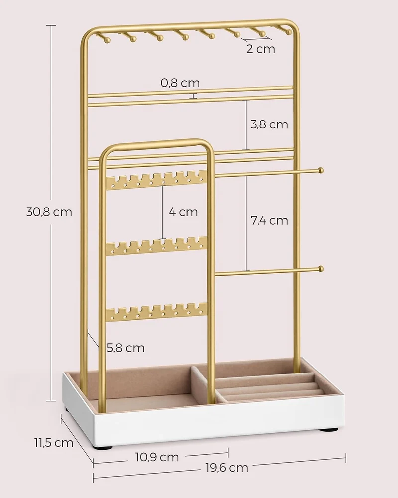 SONGMICS Schmuckständer, Metallrahmen, Schmucktablett Samt, für Halsketten Goldfarben 11.5T x 19.6B