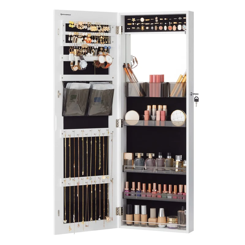 SONGMICS Schmuckschrank mit Spiegel, Hängeschrank, Ganzkörperspiegel