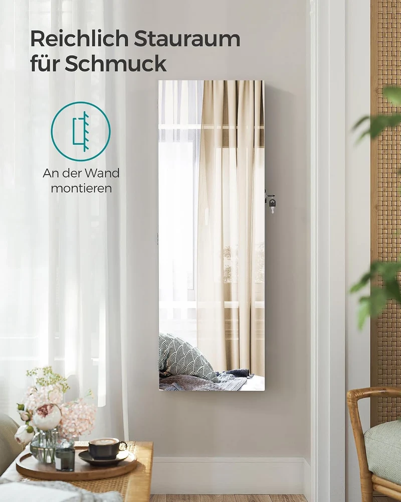 SONGMICS Schmuckschrank mit Spiegel, Hängeschrank, Ganzkörperspiegel