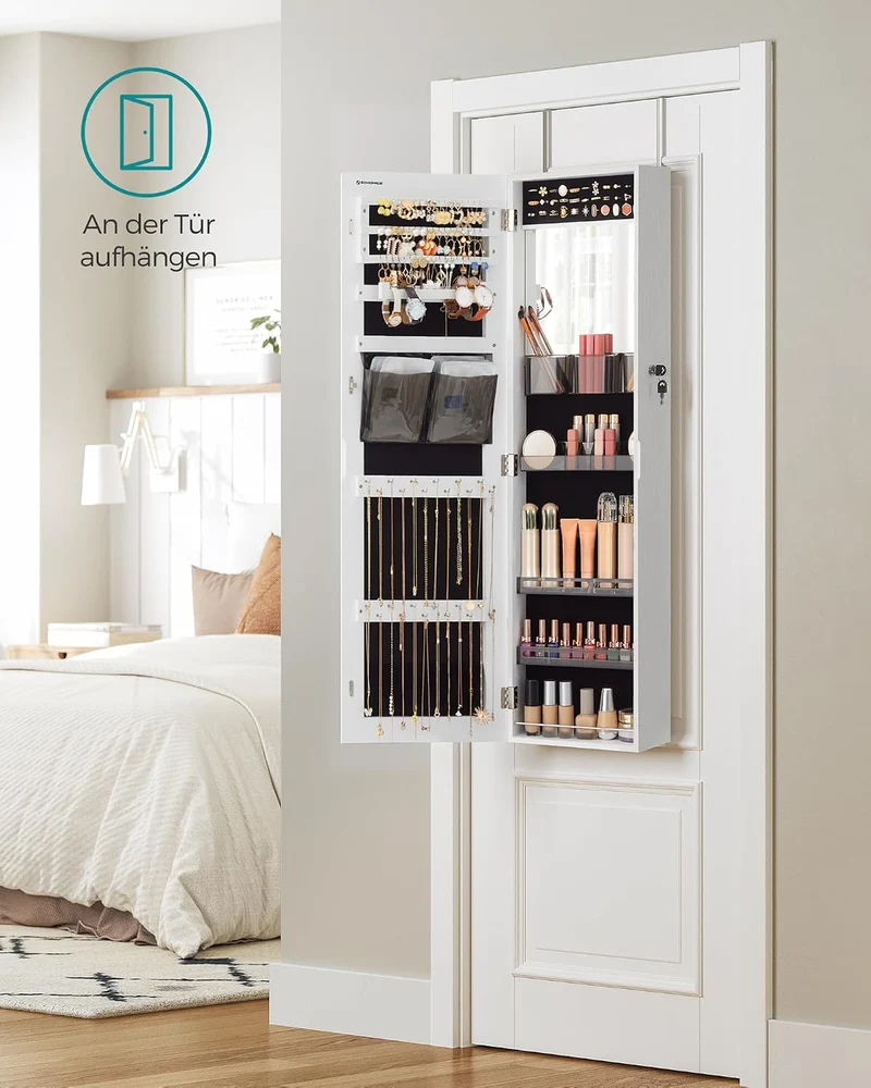 SONGMICS Schmuckschrank mit Spiegel, Hängeschrank, Ganzkörperspiegel