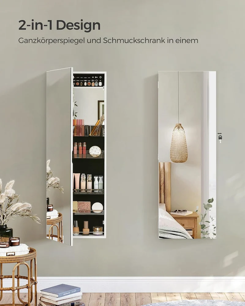 SONGMICS Schmuckschrank mit Spiegel, Hängeschrank, Ganzkörperspiegel