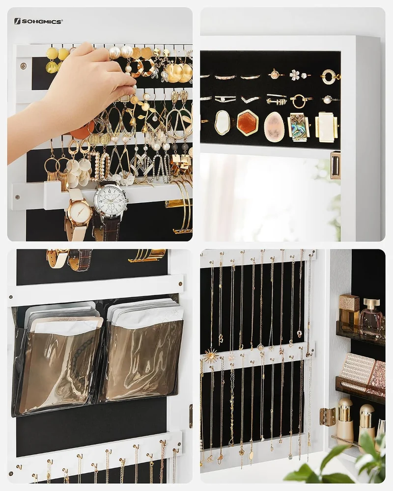 SONGMICS Schmuckschrank mit Spiegel, Hängeschrank, Ganzkörperspiegel