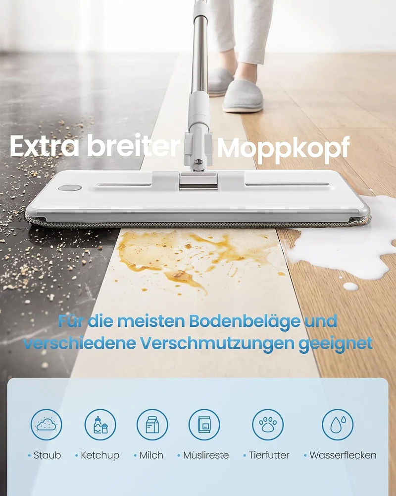 SONGMICS Wischmopp-Set mit Eimer, Bodenwischer, 3 Mikrofaserbezüge Weiss + Grau 3 Mikrofaserbezüge,