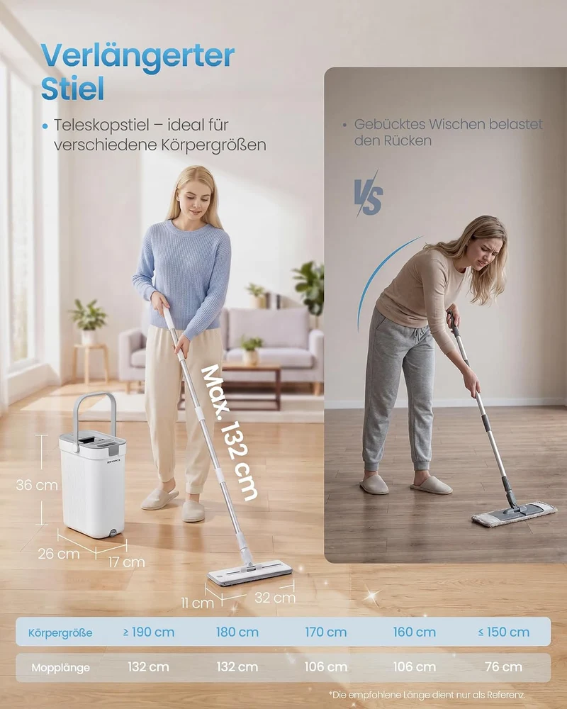 SONGMICS Wischmopp-Set mit Eimer, Bodenwischer, 3 Mikrofaserbezüge Weiss + Grau 3 Mikrofaserbezüge,