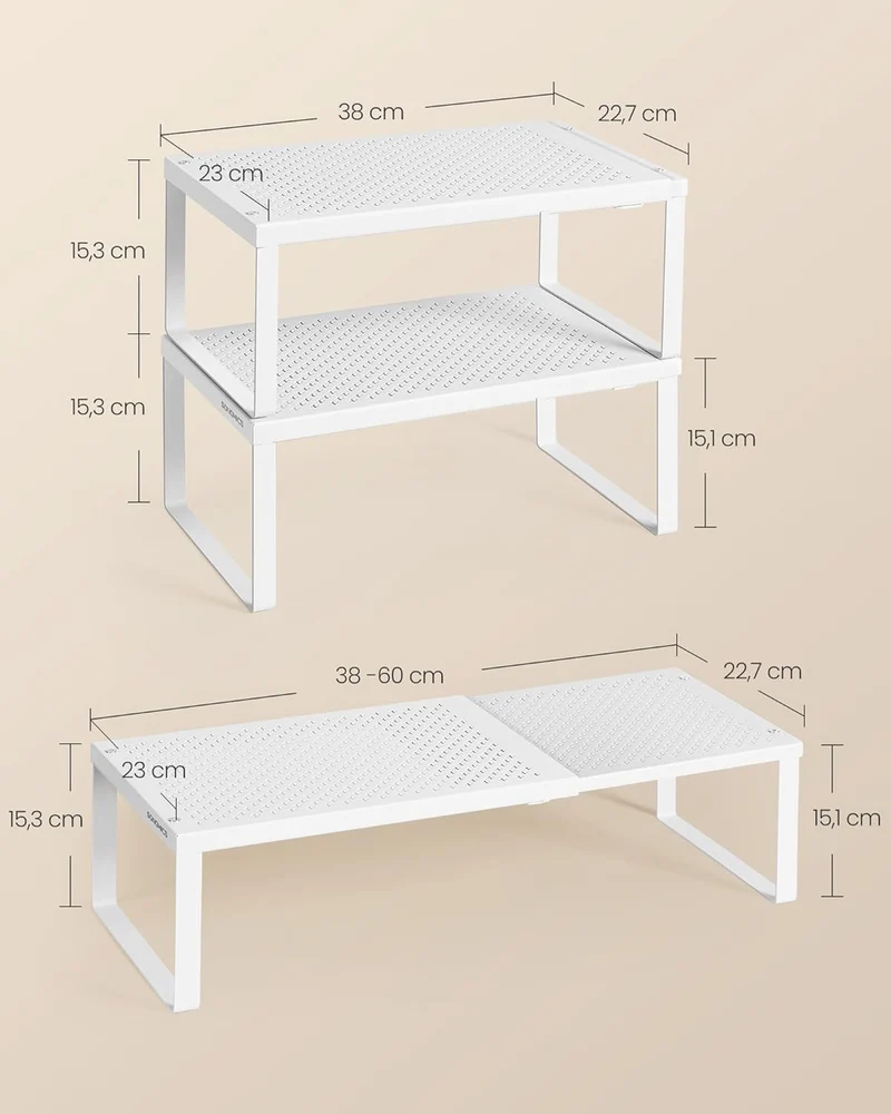 SONGMICS Gewürzregal, ausziehbar, Küchen-Organizer, Küchenregal, Metall Mattweiss 2, Mattweiss 2