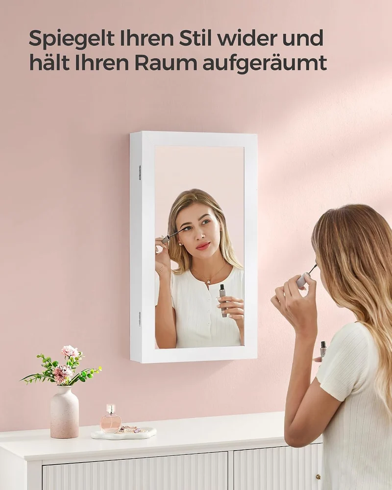 SONGMICS Schmuckschrank, Hängeschrank, platzsparender Schmuckorganizer Weiss + Greige, Weiss + Greig