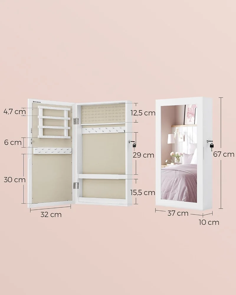 SONGMICS Schmuckschrank, Hängeschrank, platzsparender Schmuckorganizer Weiss + Greige, Weiss + Greig