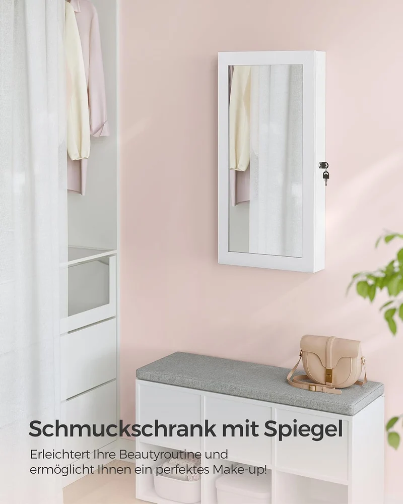 SONGMICS Schmuckschrank, Hängeschrank, platzsparender Schmuckorganizer Weiss + Greige, Weiss + Greig