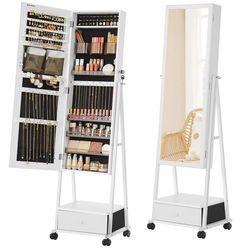SONGMICS Schmuckschrank, Ganzkörperspiegel, Spiegelschrank, abschliessbarer Schmuckorganizer mit Sch