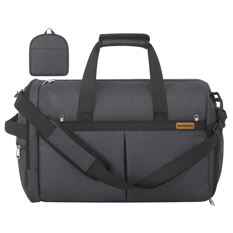 SONGMICS Reisetasche klein, 50L Faltbare Sporttasche mit Schuhfach Grau 50L(55 x 35 x 25 cm), Grau 5